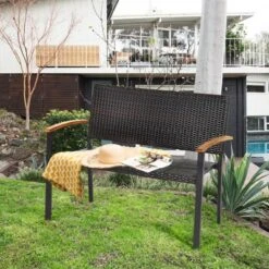 Tangkula Patio Furniture Weather-Resistant Rattan Bench Wicker Loveseat Steel Frame For Yard Garden Poolside -Tangkula GUEST 069a2e9b b3f2 433f ac50 ab3eac945ffa