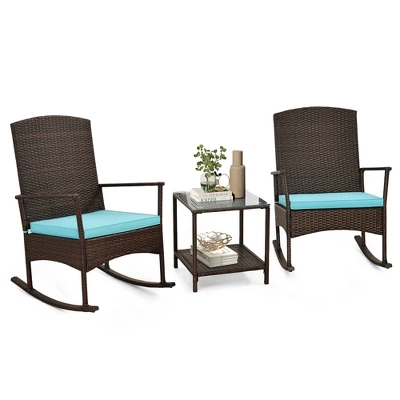 Tangkula 3 Pieces Rocking Wicker Bistro Set Outdoor Front Porch Rocker Chairs Conversation Set 10 Tangkula 3 Pieces Rocking Wicker Bistro Set Outdoor Front Porch Rocker Chairs Conversation Set - Image 10