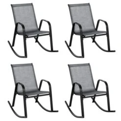 Tangkula 4pcs Patio Rocking Chair Heavy-Duty Metal Rocker Outdoor Anti-Slip Gray -Tangkula GUEST 06c5cf86 402b 4eba 8202 5ecac7468e8a
