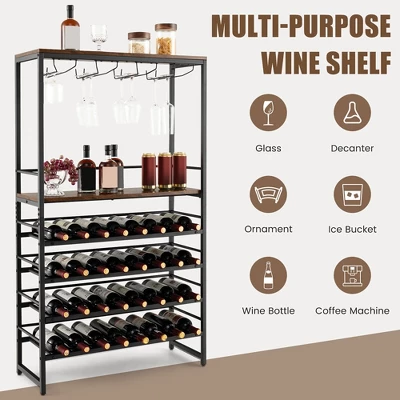Tangkula 32 Bottles Drinks Rack Rustic Drinks Storage Holder Freestanding W/ Glass Holder 4 Tangkula 32 Bottles Drinks Rack Rustic Drinks Storage Holder Freestanding W/ Glass Holder - Image 4