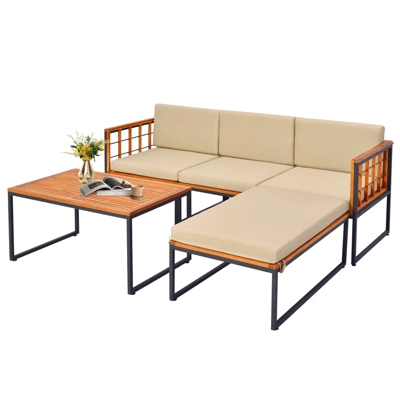 Tangkula 5PCS Furniture Set Acacia Wood Sectional Set With Seat & Back Cushions Patio 3 Tangkula 5PCS Furniture Set Acacia Wood Sectional Set With Seat & Back Cushions Patio - Image 3