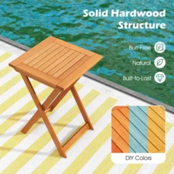 Tangkula 3PCS Outdoor Wood Bistro Set W/ 2 Hardwood Chairs & Folding Bistro Table Slatted Seat & Tabletop Patio