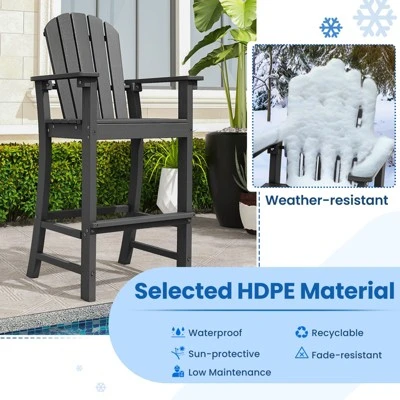 Tangkula 2PCS Outdoor HDPE Bar Stool Tall Adirondack Chair With Armrests And Footrest 30 Inches Counter Height Bar Stool 5 Tangkula 2PCS Outdoor HDPE Bar Stool Tall Adirondack Chair With Armrests And Footrest 30 Inches Counter Height Bar Stool - Image 5