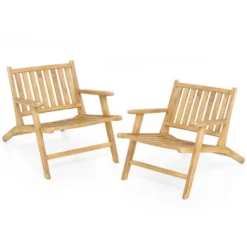 Tangkula 2PCS Teak Wood Outdoor Reclining Chair W/ Comfortable Backrest & Armrests -Tangkula GUEST 0744fa82 815c 4e33 8ebf b4b5d5bd8061