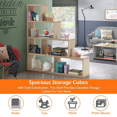 Tangkula 4-Layer Corner Storage Rack Freestanding Display Bookshelf Burlywood/White 5 Tangkula 4-Layer Corner Storage Rack Freestanding Display Bookshelf Burlywood/White - Image 5