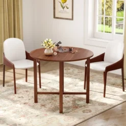 Tangkula 36" Foldable Kitchen Table Round Dining Table W/Solid Rubber Wood Legs -Tangkula GUEST 0780dd43 ff92 430e 87f1 df0056a9db57