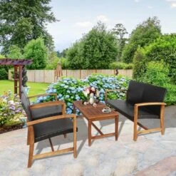 Tangkula 4PCS Patio Conversation Set Outdoor Furniture Set W/ Acacia Wood Frame -Tangkula GUEST 07b3a823 f9c7 45ad a71d 3dcb8ca28630