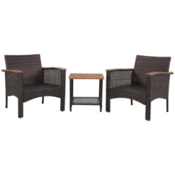 Tangkula 3PCS Patio Conversation Furniture Set PE Rattan Sofa Set W/Wood Top Table -Tangkula GUEST 07b7c229 6510 4596 8b40 fa174c1d2061
