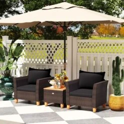 Tangkula 3 PCS Patio PE Wicker Furniture Set Outdoor Conversation Bistro Set W/ Cushions Black -Tangkula GUEST 07dc35fd cb21 4c17 b6c1 f6ce3b97ca0a