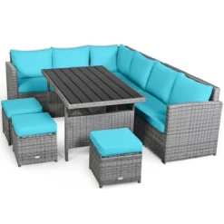 Tangkula 7PCS Rattan Patio Sectional Sofa Set Conversation Set W/ Turquoise Cushions 19 Tangkula 7PCS Rattan Patio Sectional Sofa Set Conversation Set W/ Turquoise Cushions -Tangkula GUEST 0817b80c a905 415d 85a3 12987c9099ec