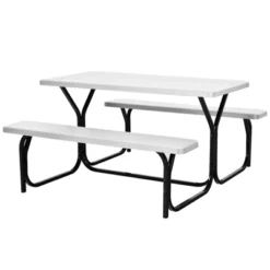 Tangkula Outdoor Picnic Table Bench Set Patio Camping Table W/Steel Frame & Wood Texture Tabletop For Garden -Tangkula GUEST 082e3ee6 5072 4ae6 8c1c 8425918ea57a
