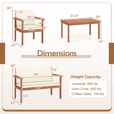 Tangkula 4 Pieces Patio Furniture Set Acacia Wood Porch Chairs W/ Table 8 Tangkula 4 Pieces Patio Furniture Set Acacia Wood Porch Chairs W/ Table - Image 8