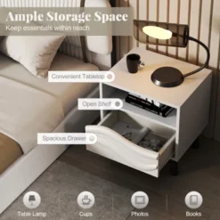 Tangkula Nightstand W/ Drawer 3D Wavy Pattern & Open Shelf Small Sofa Couch Side Table -Tangkula GUEST 08534705 31aa 483a acea 0687e6fd7703