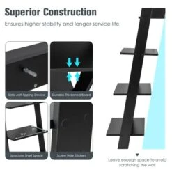 Tangkula 4-Tier Ladder Shelf 43” Tall Wooden Leaning Bookshelf Display Rack Modern Shelving Stand With Anti-tipping Device Black 14 Tangkula 4-Tier Ladder Shelf 43” Tall Wooden Leaning Bookshelf Display Rack Modern Shelving Stand With Anti-tipping Device Black -Tangkula GUEST 085a358a ae68 4f5e a5f0 8dd1203ff357