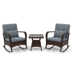 Tangkula 3PCS Outdoor Rocking Set Rattan Rocker Chairs W/ Tempered Glass Coffee Table Wicker Rocker Set -Tangkula GUEST 08c42415 b977 41b5 8f02 e5698a8a3b03