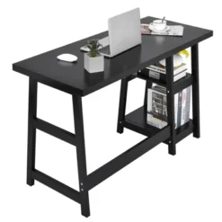 Tangkula Trestle Computer Desk Indoor Office Workstation For Home Office With 2-Tier Storage Shelves -Tangkula GUEST 08fdd5b9 f64b 4085 868b 4e5221fa22c6