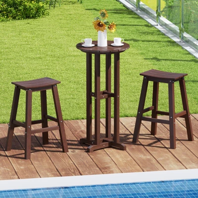 Tangkula 3PCS Outdoor HDPE Bar Table & Chair Set For 2 W/ Footrests For Garden Yard Pool 2 Tangkula 3PCS Outdoor HDPE Bar Table & Chair Set For 2 W/ Footrests For Garden Yard Pool - Image 2
