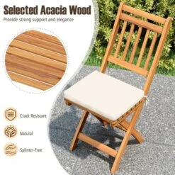 Tangkula Folding Patio Chairs Set Of 4 W/ Slatted Backrests & Soft Seat Cushions