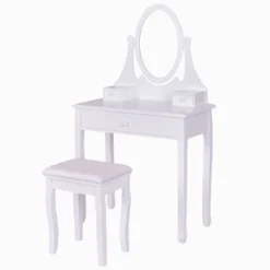 Tangkula Mirrored Dressing Table Wooden Vanity Makeup Unit W/ Cushioned Stool -Tangkula GUEST 094075e7 3f7b 41f0 a9a3 7cb624522079