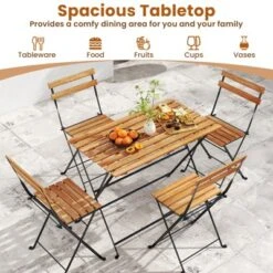 Tangkula 5 PCS Patio Acacia Wood Dining Set W/ 4 Folding Chairs Slatted Seat & Tabletop -Tangkula GUEST 09705cc9 cc64 49a5 aa71 38dce05618bc