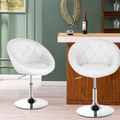 Tangkula Set Of 2 Modern Swivel Bar Stools Height Adjustable Round Tufted Back Accent Chair Black/White
