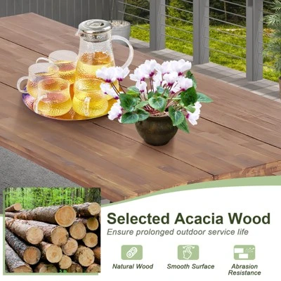 Tangkula 3 Piece Patio Picnic Table Bench Set, Outdoor Camping Table Set W/ Acacia Wood Tabletop & Seat 2” Umbrella Hole 3 Tangkula 3 Piece Patio Picnic Table Bench Set, Outdoor Camping Table Set W/ Acacia Wood Tabletop & Seat 2” Umbrella Hole - Image 3