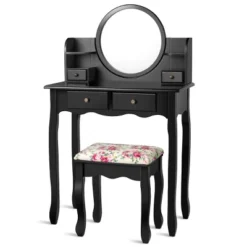 Tangkula Vanity Table Set W/Detachable Mirror & Stool Black/White -Tangkula GUEST 09f10413 05df 4628 a2d7 342c5914a1ca