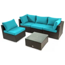 Tangkula 5PCS Rattan Patio Furniture Set Cushioned Sofa Chair Coffee Table Set Easy Assemble Red/Turquoise/White/Navy/Black -Tangkula GUEST 0a107ab6 8a3f 45df b2da ac7825a78098
