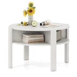 Tangkula 29.5" 2-Tier Round Coffee Table W/ Storage 4 Shelves Faux Wooden Top -Tangkula GUEST 0a28d4ff 2ba6 4854 b207 12154f0ed0c6