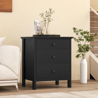 Tangkula 2-Piece 3Drawers Modern Nightstand Bedside Table Wooden End Table Black/White 1 Tangkula 2-Piece 3Drawers Modern Nightstand Bedside Table Wooden End Table Black/White