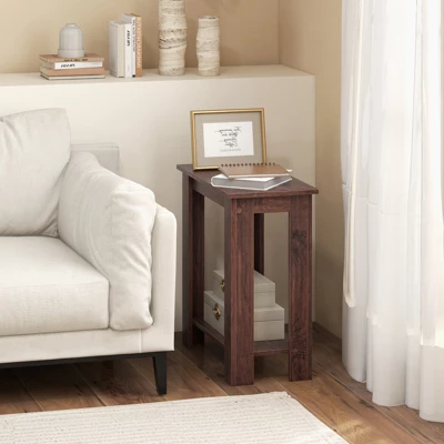 Tangkula Wood End Table 2-tier Rectangular Side Table Home Accent Table W/ Storage Shelf Small Night Stands Sofa Side Coffee Table Mahogany/White 2 Tangkula Wood End Table 2-tier Rectangular Side Table Home Accent Table W/ Storage Shelf Small Night Stands Sofa Side Coffee Table Mahogany/White - Image 2