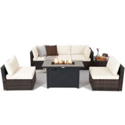 Tangkula 7PCS Patio Rattan Furniture Set Fire Pit Table Cover Cushion -Tangkula GUEST 0a824494 bccf 4c33 96bf 83e4a58f3b06