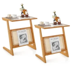 Tangkula 1pc/2pcs Z-shaped Side Table W/ Rattan Shelf Glass Top End Table W/ Magazine Rack Space-saving Sofa Side Bedside Table 19 Tangkula 1pc/2pcs Z-shaped Side Table W/ Rattan Shelf Glass Top End Table W/ Magazine Rack Space-saving Sofa Side Bedside Table -Tangkula GUEST 0ab13ad0 7db9 4ce9 b658 e0461c042938