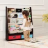 Tangkula Espresso Book Rack Kids Toys Organizer Shelves With 4 Sling Bookshelf And 2 Boxes