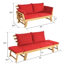 Tangkula Adjustable Patio Sofa Daybed Acacia Wood Furniture W/ Red Cushions -Tangkula GUEST 0b23c844 73fd 4a73 8b73 d7e40748220a