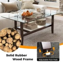 Tangkula 2-Tier Glass Coffee Table W/ Storage Shelf Solid Rubber Wood Legs For Office -Tangkula GUEST 0b2ed031 1db0 4941 ae6a db333d8ec330