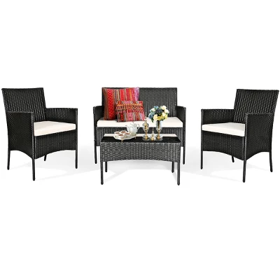 Tangkula Rattan Patio Conversation Set Cushioned Sofa With Coffee Table 3 Tangkula Rattan Patio Conversation Set Cushioned Sofa With Coffee Table - Image 3