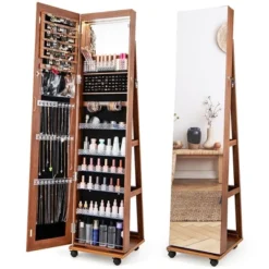 Tangkula 64" Jewelry Organizer Lockable Jewelry Cabinet Armoire W/ Mirror & LED Lights -Tangkula GUEST 0b481253 1ead 4841 8596 84e0711949c1