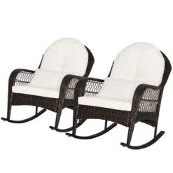 Tangkula 2PCS Patio Wicker Rocking Chair W/ White Seat Cushions & Lumbar Pillow Porch -Tangkula GUEST 0baff67d 7640 48c3 b5ec fb25f864cf22
