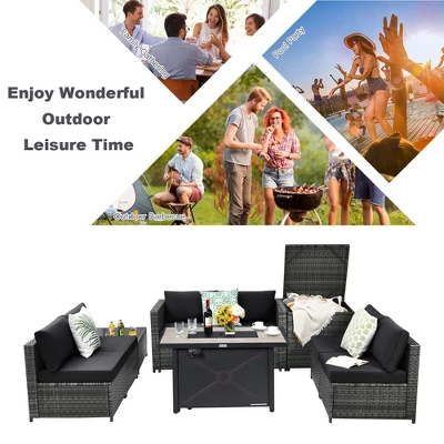 Tangkula 9 PCS Patio Rattan Furniture Set Fire Pit Table Storage Black W/ Cover 7 Tangkula 9 PCS Patio Rattan Furniture Set Fire Pit Table Storage Black W/ Cover - Image 7
