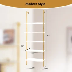 Tangkula 5 Tier Ladder Shelf 71" Open Wall-Mounted Bookcase With Golden Steel Frame 16 Tangkula 5 Tier Ladder Shelf 71" Open Wall-Mounted Bookcase With Golden Steel Frame -Tangkula GUEST 0bd86db1 d312 4bbe 8b6f 86e0b469cb4e