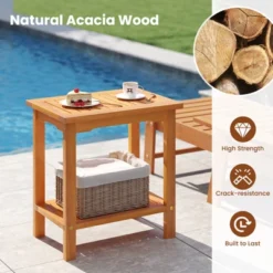 Tangkula 2PCS Outdoor Acacia Wood Side Table 2-Tier Patio End Table W/ Slatted Tabletop -Tangkula GUEST 0beff119 3d02 475f acf8 29a767bda361