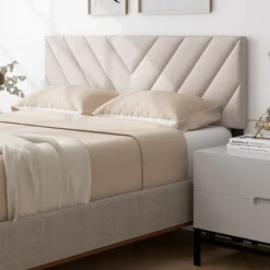 Tangkula Linen Fabric Upholstered Headboard Rectangular Headboard W/ Solid Wood Legs -Tangkula GUEST 0bf025a3 aef3 4d91 9b8c 73a5511051cf