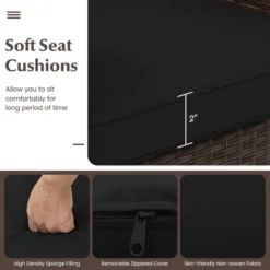 Tangkula 3 PCS Outdoor Conversation Set W/ Cushioned Seat & Tempered Glass Tabletop -Tangkula GUEST 0c01dbc8 3466 4ba0 a023 1a992d09873a