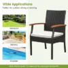 Tangkula Set Of 2 PE Wicker Chairs Acacia Wood Armrests W/ White Soft Zippered Cushion Patio