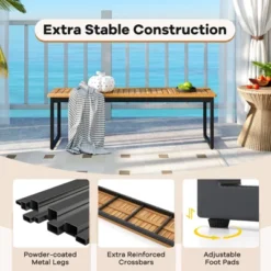 Tangkula Patio Dining Bench Set Of 2, 2-3-person Backless Bench With Slatted Seat & Metal Legs Outdoor Bench For Entryway Garden Poolside Natural -Tangkula GUEST 0c0efe4e 6eeb 4007 ad8f 616ed1f96bac