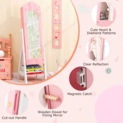 Tangkula Kids Jewelry Armoire Cabinet Freestanding Full Length Dressing Mirror With Large Capacity Pink/White -Tangkula GUEST 0c3fbb29 9672 4a42 98c0 ebb6cd027ba7