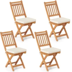 Tangkula Folding Patio Chairs Set Of 4 W/ Slatted Backrests & Soft Seat Cushions -Tangkula GUEST 0c645d70 9e49 4505 9421 821a85bd3fcf