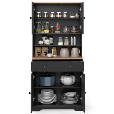 Tangkula Pantry Cabinet 67" Tall Kitchen Floor Cabinet W/ 2 Removable Shelves 2 Drawers 7 Tangkula Pantry Cabinet 67" Tall Kitchen Floor Cabinet W/ 2 Removable Shelves 2 Drawers - Image 7