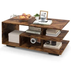 Tangkula Geometric Coffee Table W/ Storage Shelves 3-Tier Rectangular Tea Table 21 Tangkula Geometric Coffee Table W/ Storage Shelves 3-Tier Rectangular Tea Table -Tangkula GUEST 0cca1c07 0f22 4d34 b721 d4ac706d8328